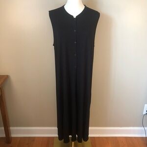 Eileen Fisher Black Sleeveless Button Front Lightweight Knit Dress Size L/XL